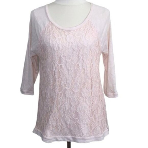 Chico s Large Blouse Top Casual Pink Lace Lightweight Shirts Contemporary Floral - Picture 1 of 9